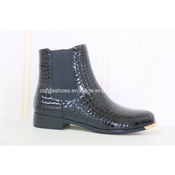 Stone Printed Patent Leather Women Rubber Elastic Boots